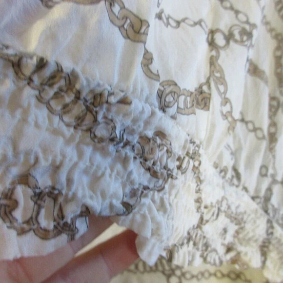 D&G Womens Chain Link Blouse 4 White Nautical Drape Top Tie Neck Smocked 70 - Picture 11 of 13